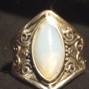 MARQUIS CUT RAINBOW MOONSTONE AND SILVER RING